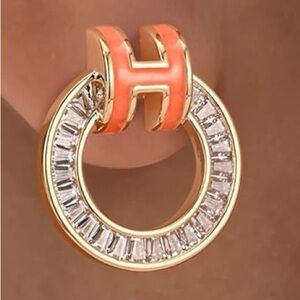 Hermes Gold and Coral Hoop Earrings